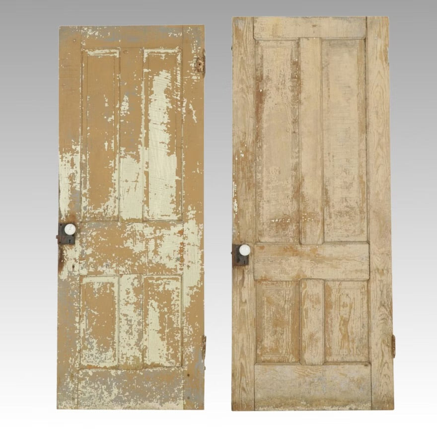 Two Painted Hardwood Architectural Salvage Four-Panel Doors ITMGR89702