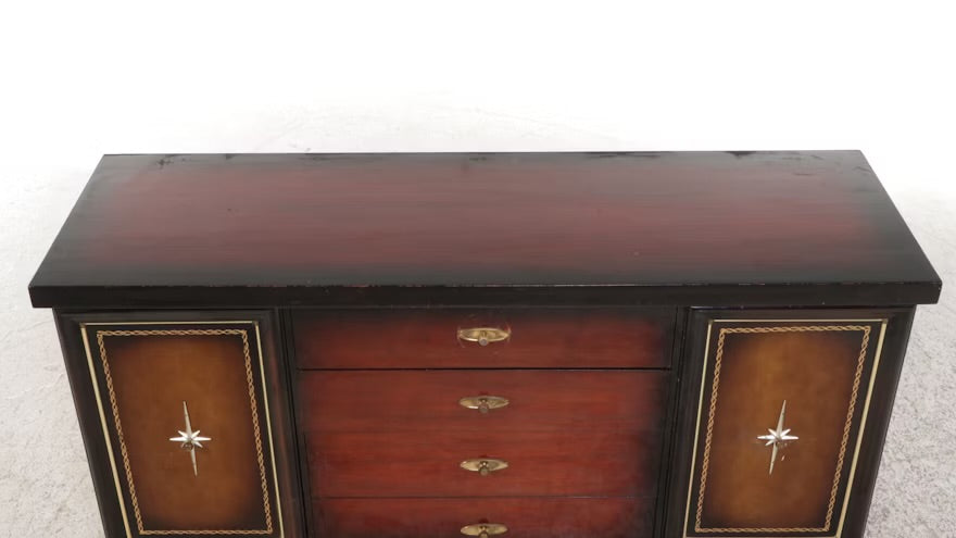 Mid Century Modern Leather Clad Walnut Credenza, Mid-20th Century ITMGQ37656