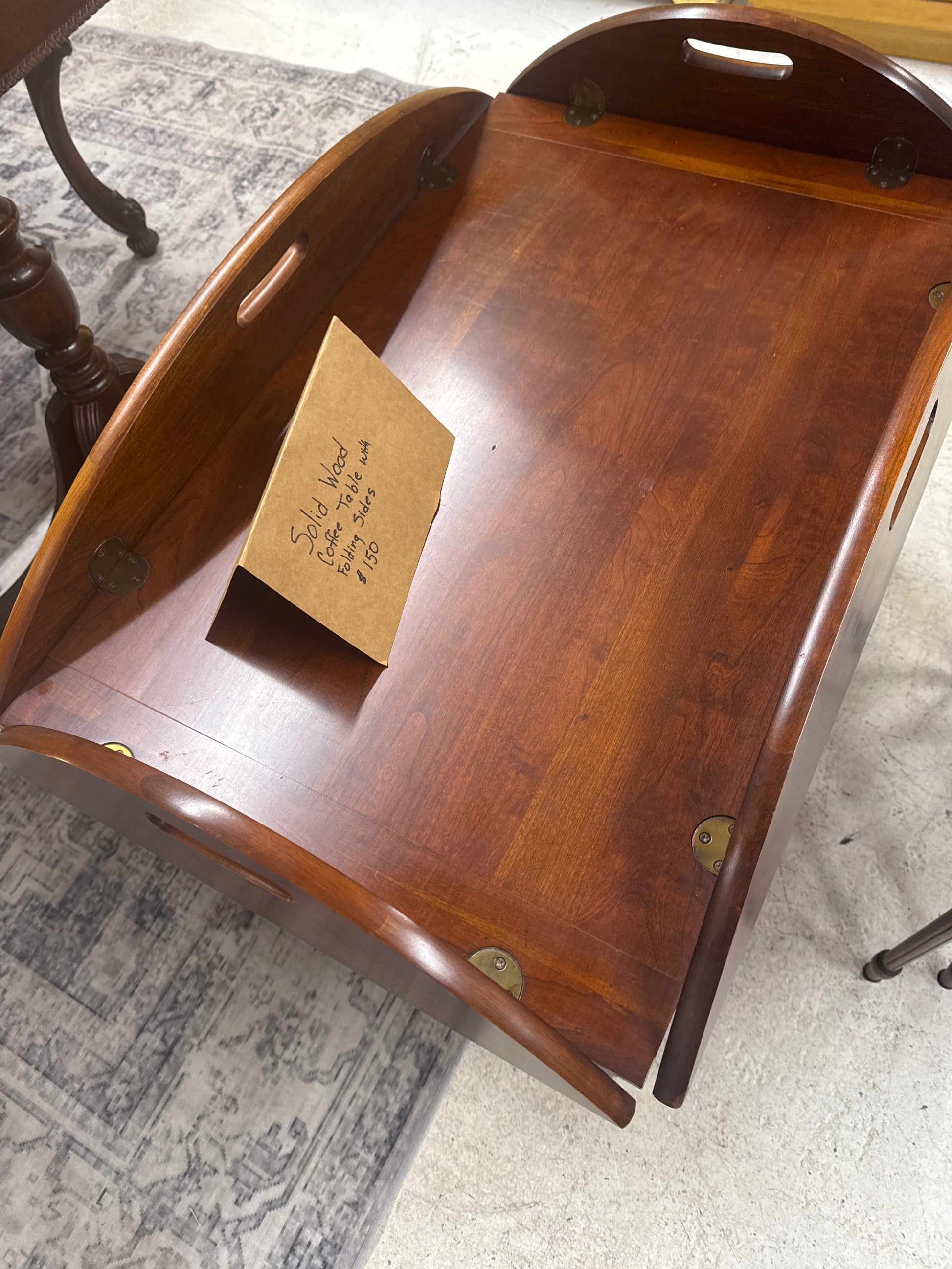 Solid Wood Coffee Table with Folding Sides