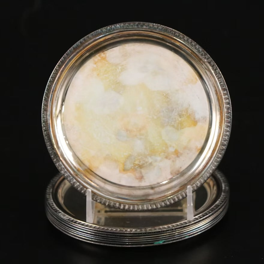 Edward & Sons Silver Plate Wine Bottle Coaster with Plates and Strainer