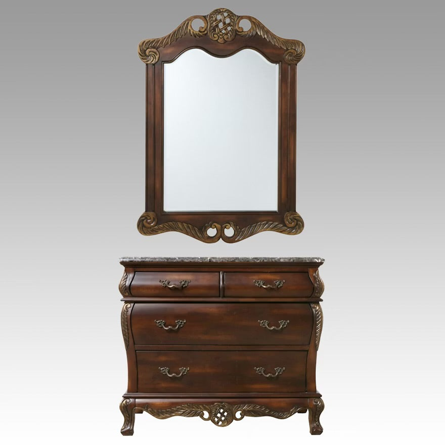 Baroque Style Chest of Drawers with Wall Mirror