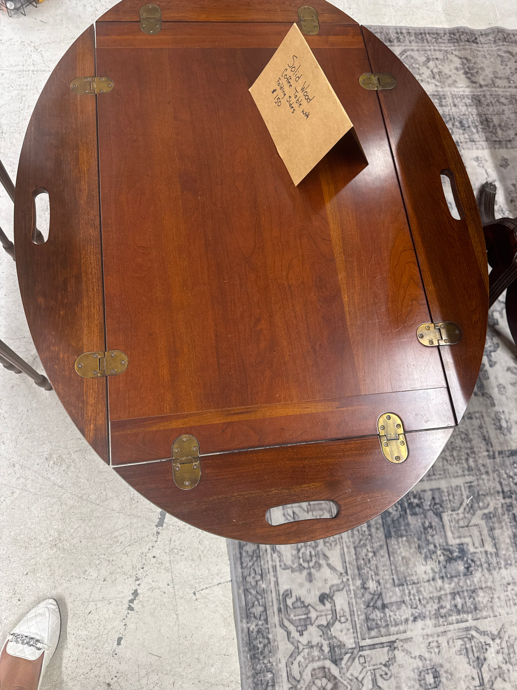 Solid Wood Coffee Table with Folding Sides