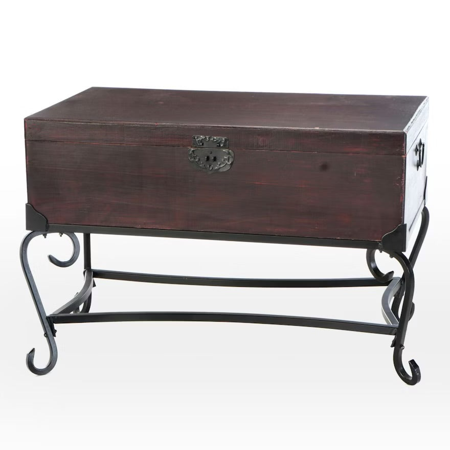 Painted Wood and Wrought Metal Chest on Stand ITMGP60433