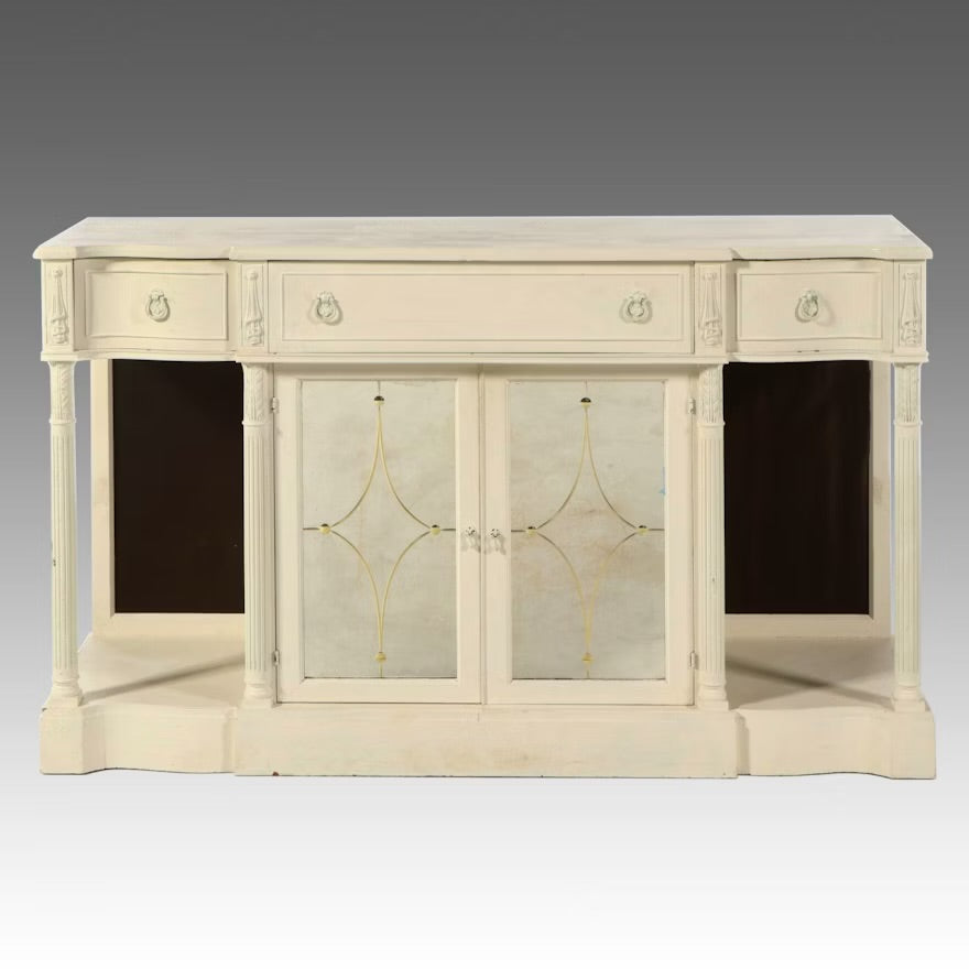 George III Style Painted Mahogany Buffet with Mirrored Doors, 20th Century