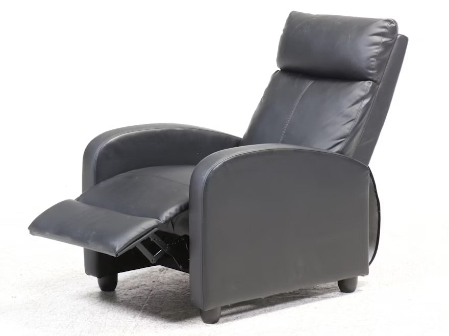 Modern Black Vinyl Upholstered Recliner