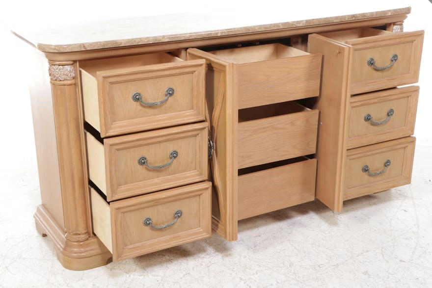 Stanley French Regency Style Marble Top Wood Dresser with Mirror ITMGQ17362