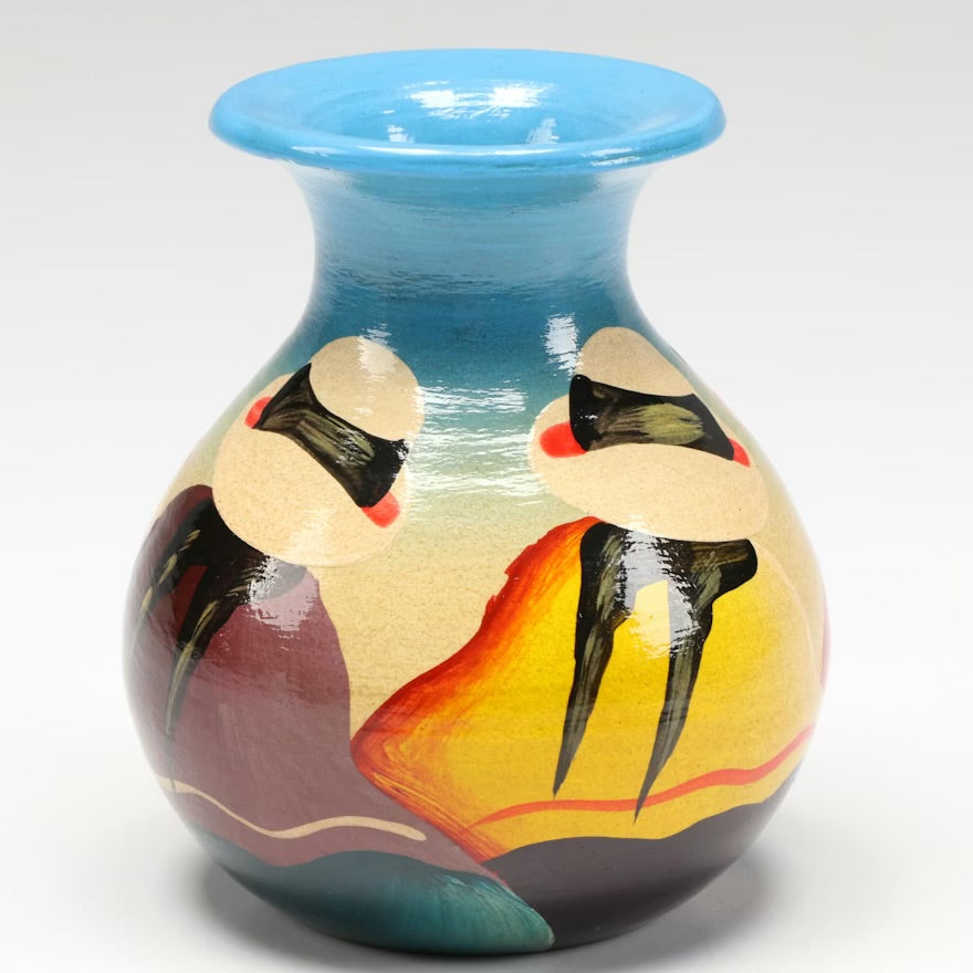 Peruvian Adalid Hand-Painted Figural Art Pottery Vase