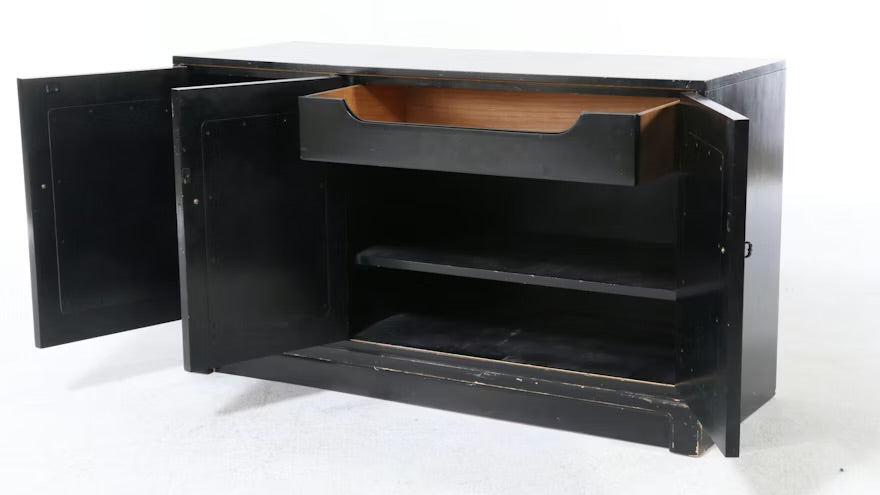 Casard Black Lacquered and Parcel Gilt Cabinet with Wall Mirror 

#ITMGR17468