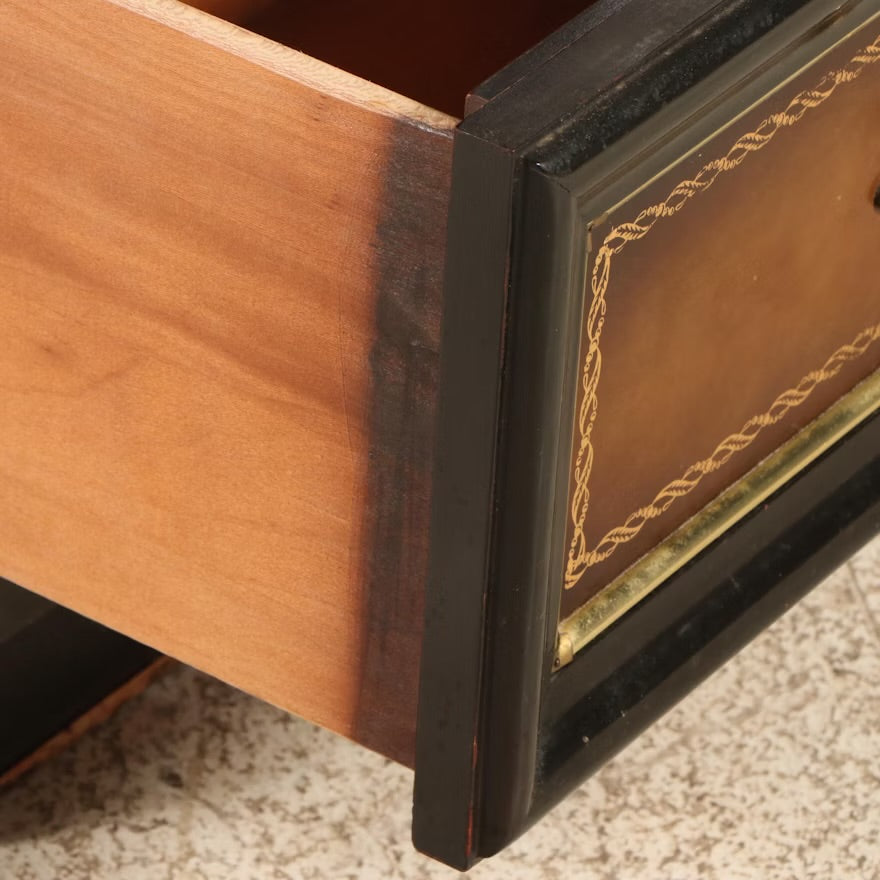 Pair of Mid Century Modern Leather and Wood Tiered Nightstands, Mid-20th Century ITMGQ37658