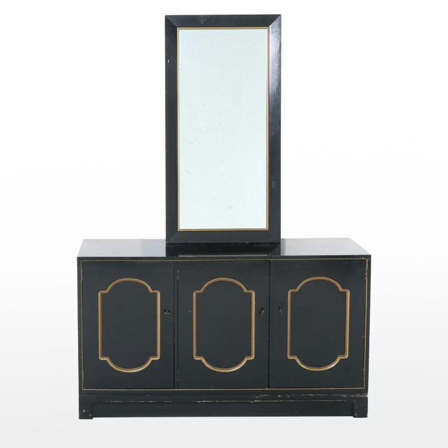Casard Black Lacquered and Parcel Gilt Cabinet with Wall Mirror 

#ITMGR17468