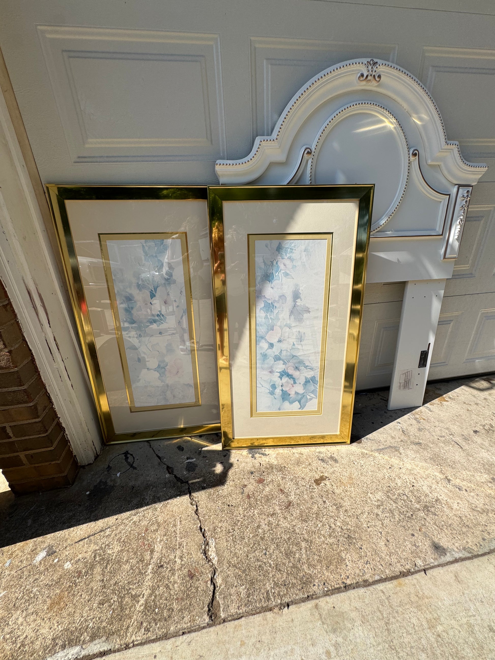 Two Large Vintage Pictures with Blue, Cream, & White trimmed in Gold for the low price of $20 both