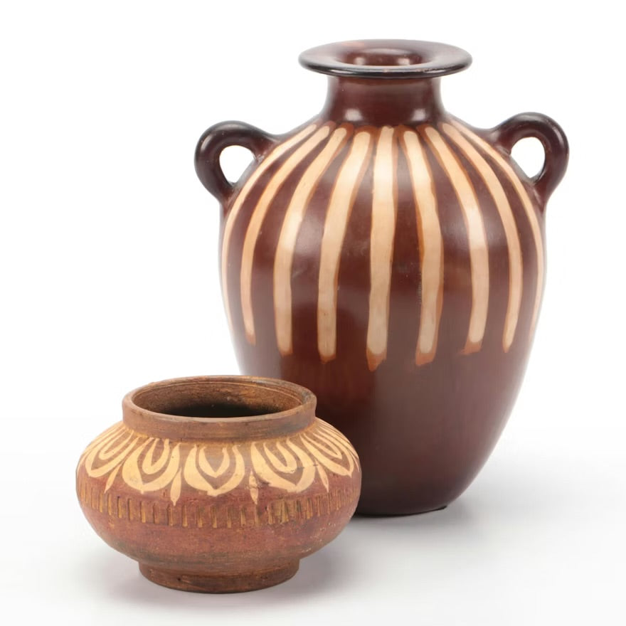 Jose Sosa Signed Ceramic Handled Vase with Wheel Thrown Stoneware Pot ITMGQ11644