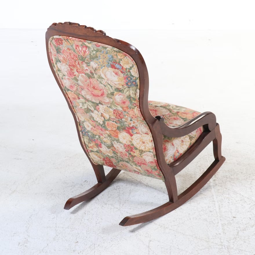 Victorian Rococo Revival Carved Walnut and Upholstered Rocking Chair ITMGP75498