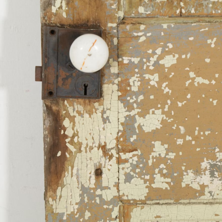 Two Painted Hardwood Architectural Salvage Four-Panel Doors ITMGR89702