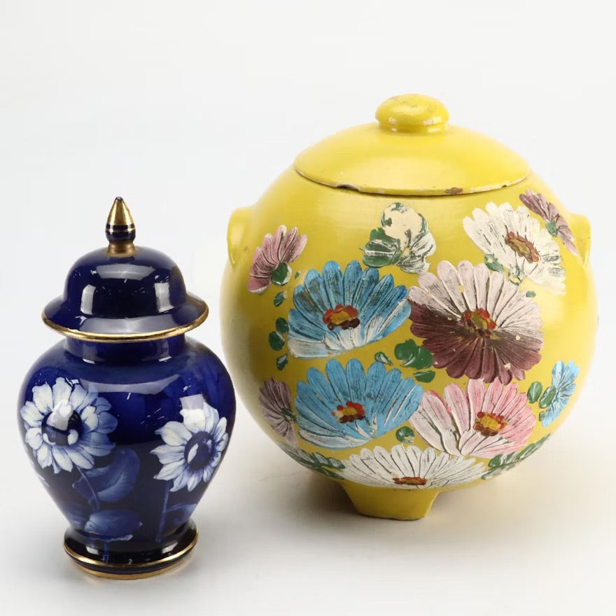 Ransburg Pottery Cookie Jar with German Porcelain Urn, Mid to Late 20th Century ITMGQ27753