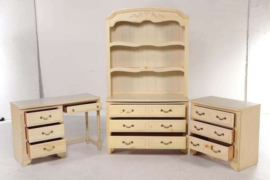 French Provincial Style Painted Wood Chests and Desk with Chair, Late 20th C. ITMGP75479