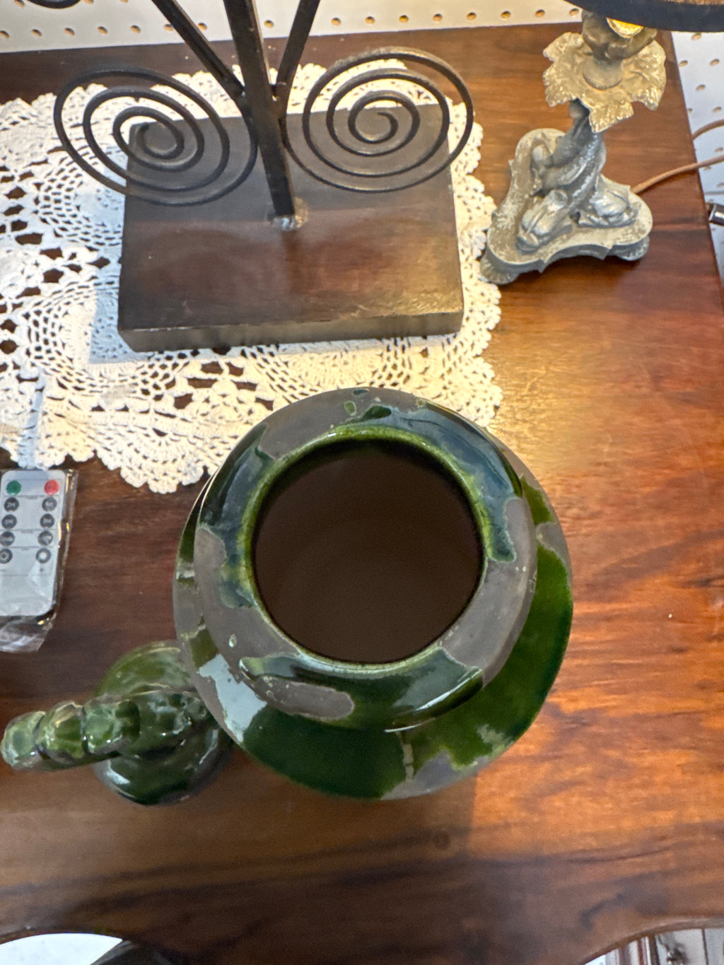 Two Green Vases & Candle Holder