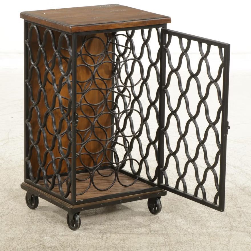 Wood and Metal Frame Rolling Wine Rack, 2014 ITMGP63463