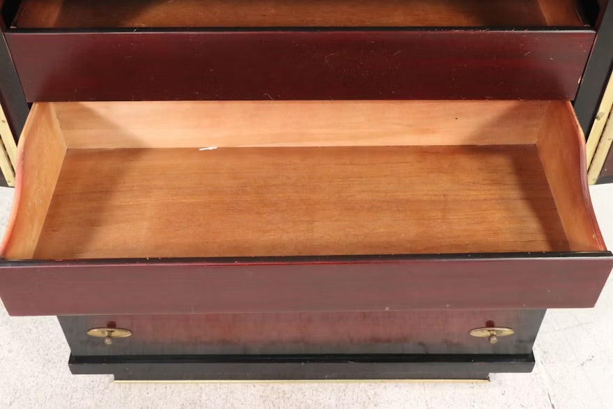 Mid Century Modern Leather Clad Wood Gentleman's Chest, Mid-20th Century ITMGQ37661