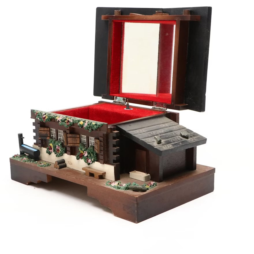 Vintage Swiss Chalet Style Wooden Musical Jewelry Box