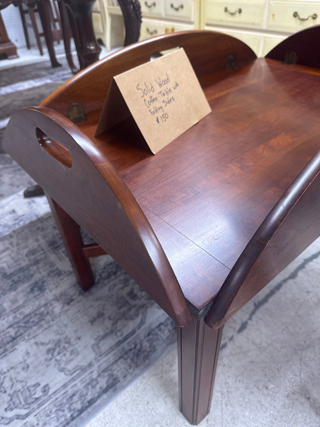 Solid Wood Coffee Table with Folding Sides