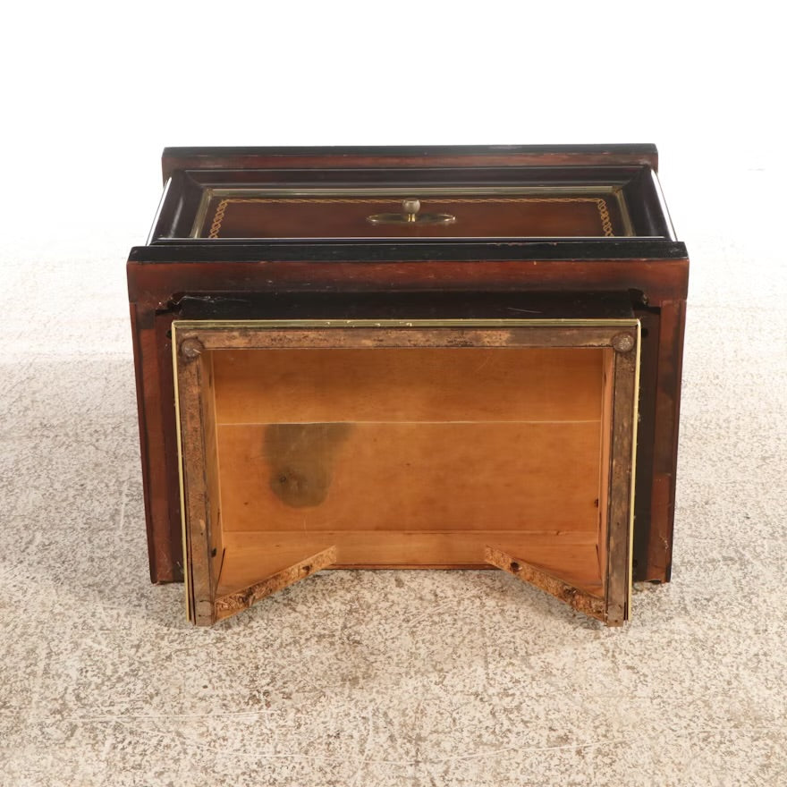 Pair of Mid Century Modern Leather and Wood Tiered Nightstands, Mid-20th Century ITMGQ37658