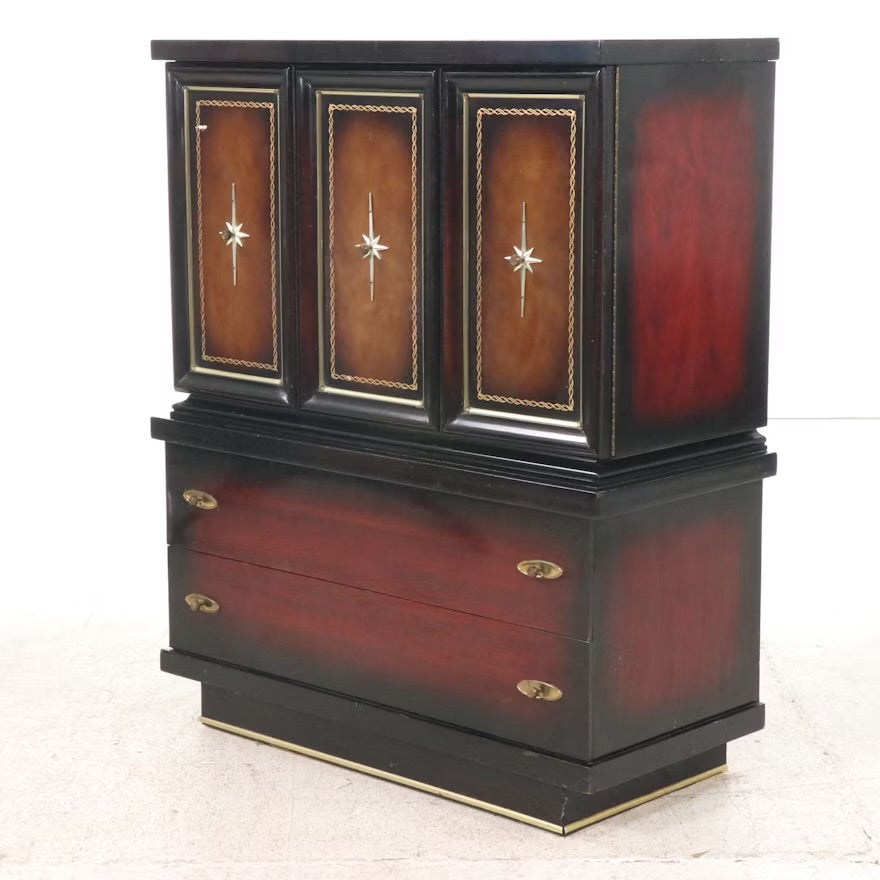 Mid Century Modern Leather Clad Wood Gentleman's Chest, Mid-20th Century ITMGQ37661