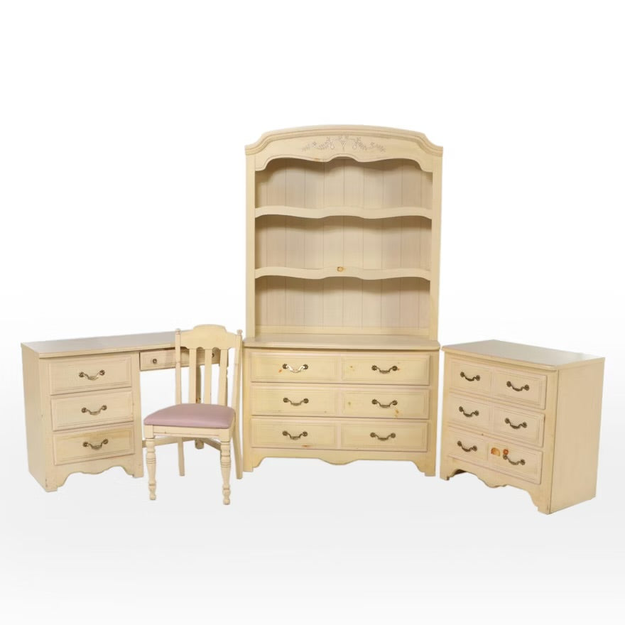 French Provincial Style Painted Wood Chests and Desk with Chair, Late 20th C. ITMGP75479