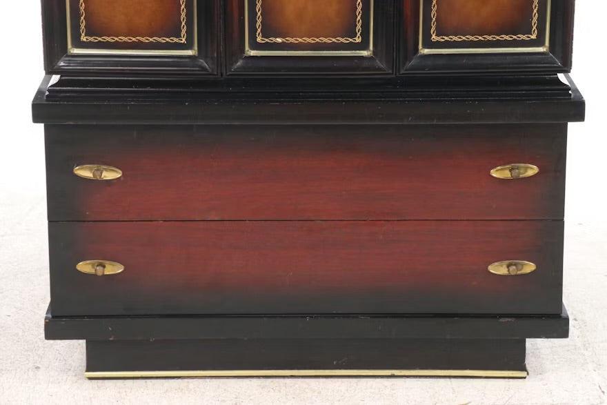 Mid Century Modern Leather Clad Wood Gentleman's Chest, Mid-20th Century ITMGQ37661