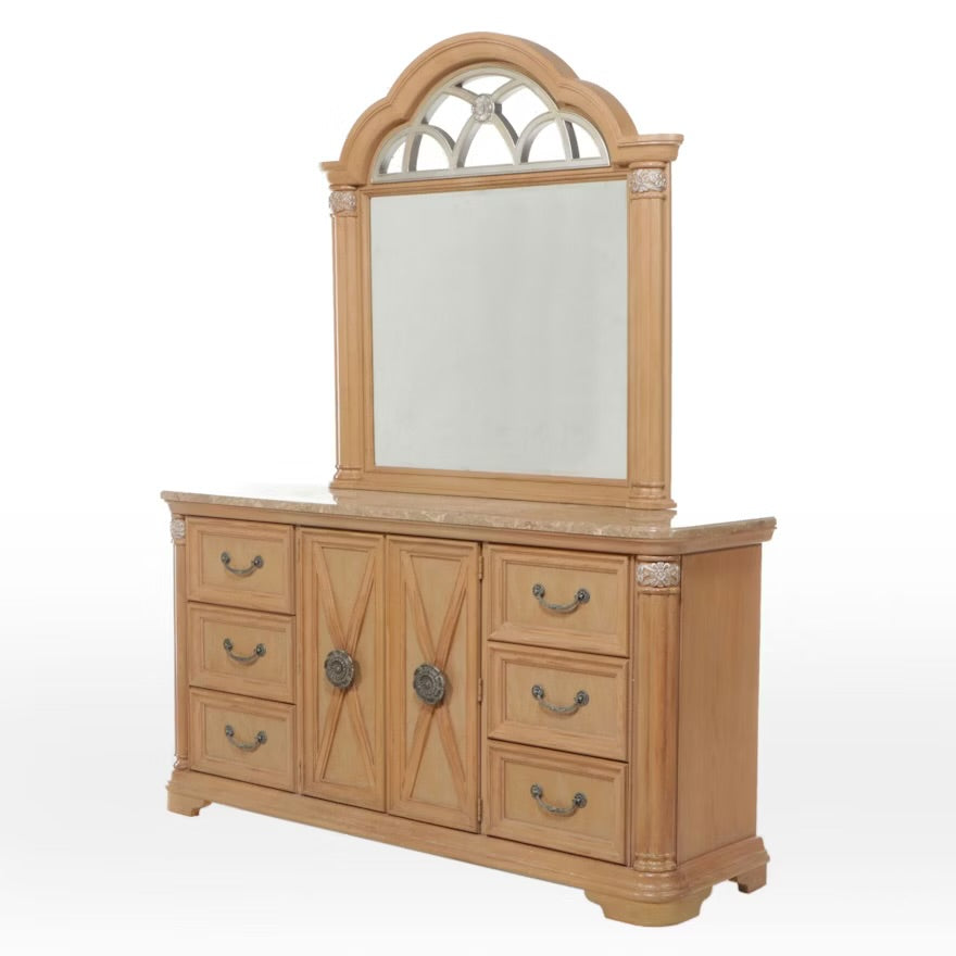 Stanley French Regency Style Marble Top Wood Dresser with Mirror ITMGQ17362