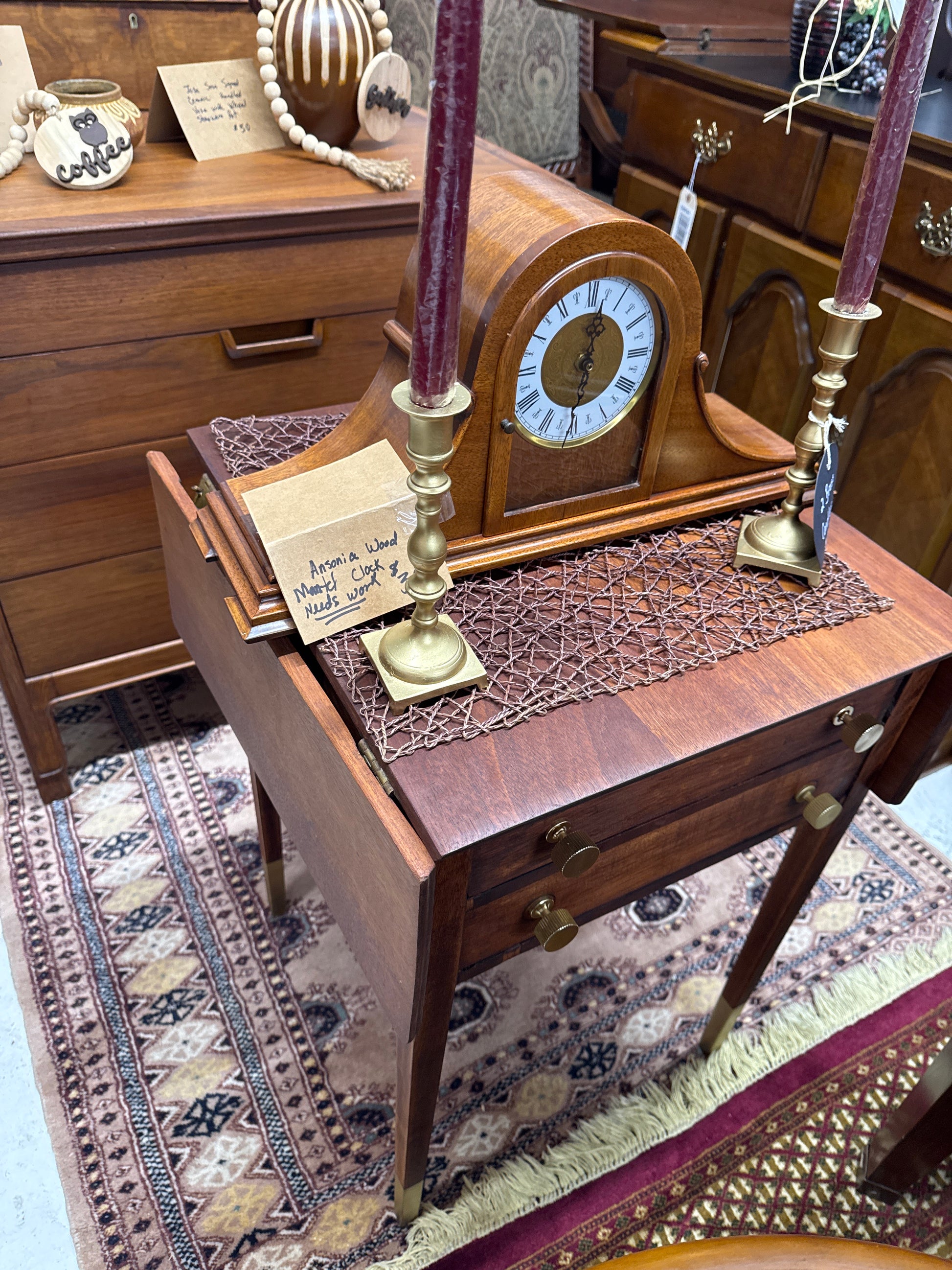 Solid Walnut Side Table with Folding Table