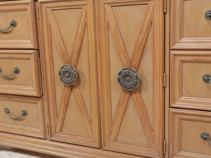 Stanley French Regency Style Marble Top Wood Dresser with Mirror ITMGQ17362