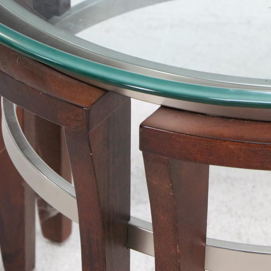 Contemporary Glass Top Mahogany Finished Wood End Table