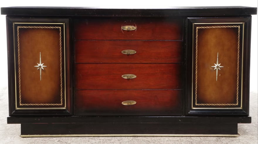 Mid Century Modern Leather Clad Walnut Credenza, Mid-20th Century ITMGQ37656