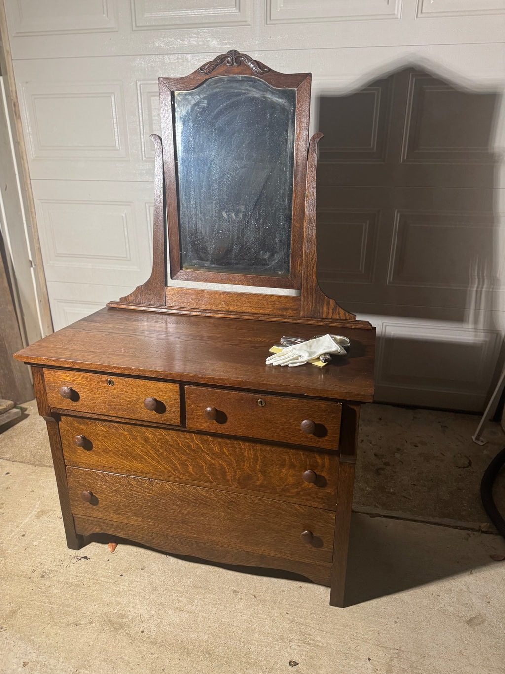 Older Wood Vanity with Mirror