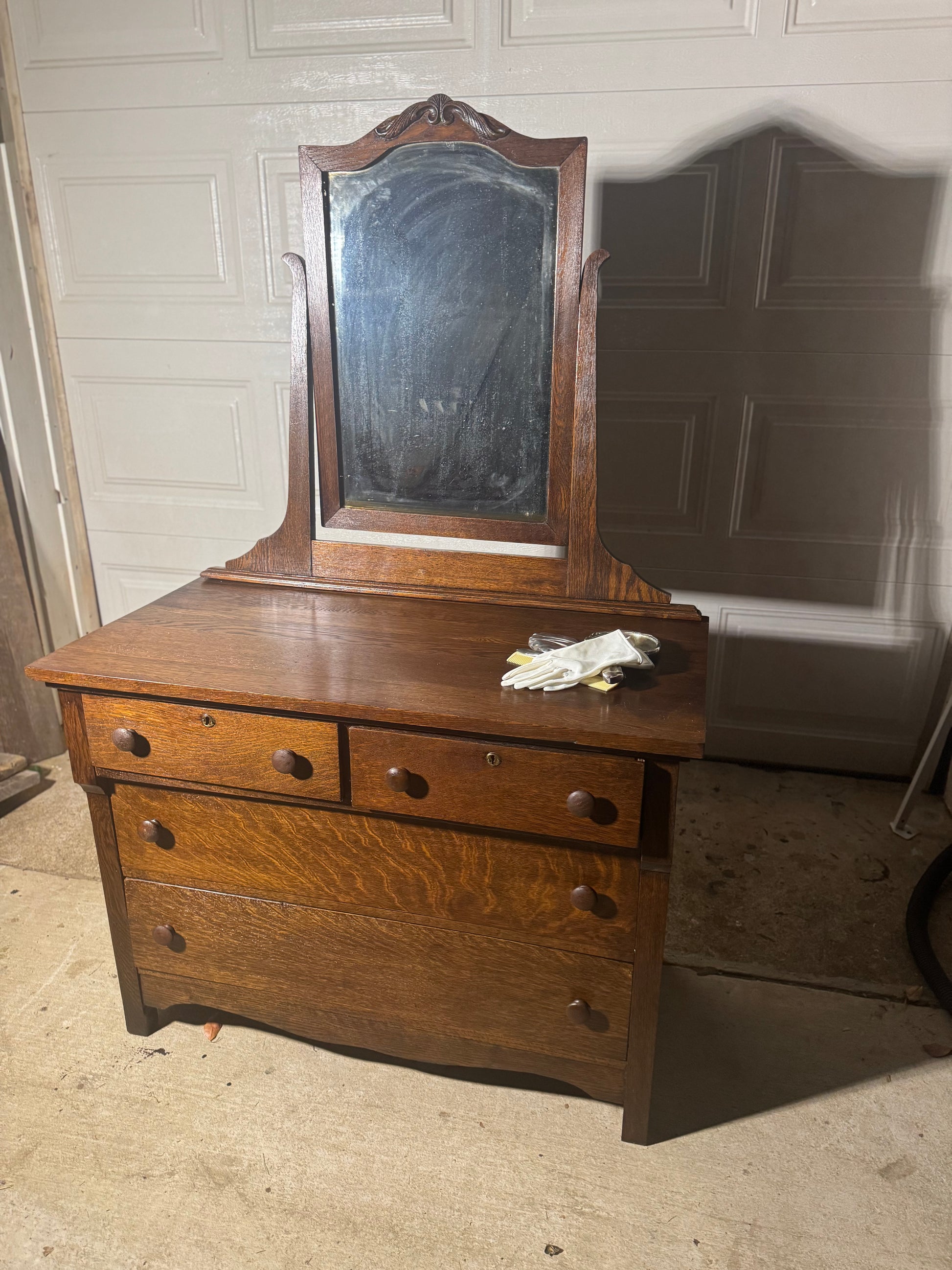 Older Wood Vanity with Mirror