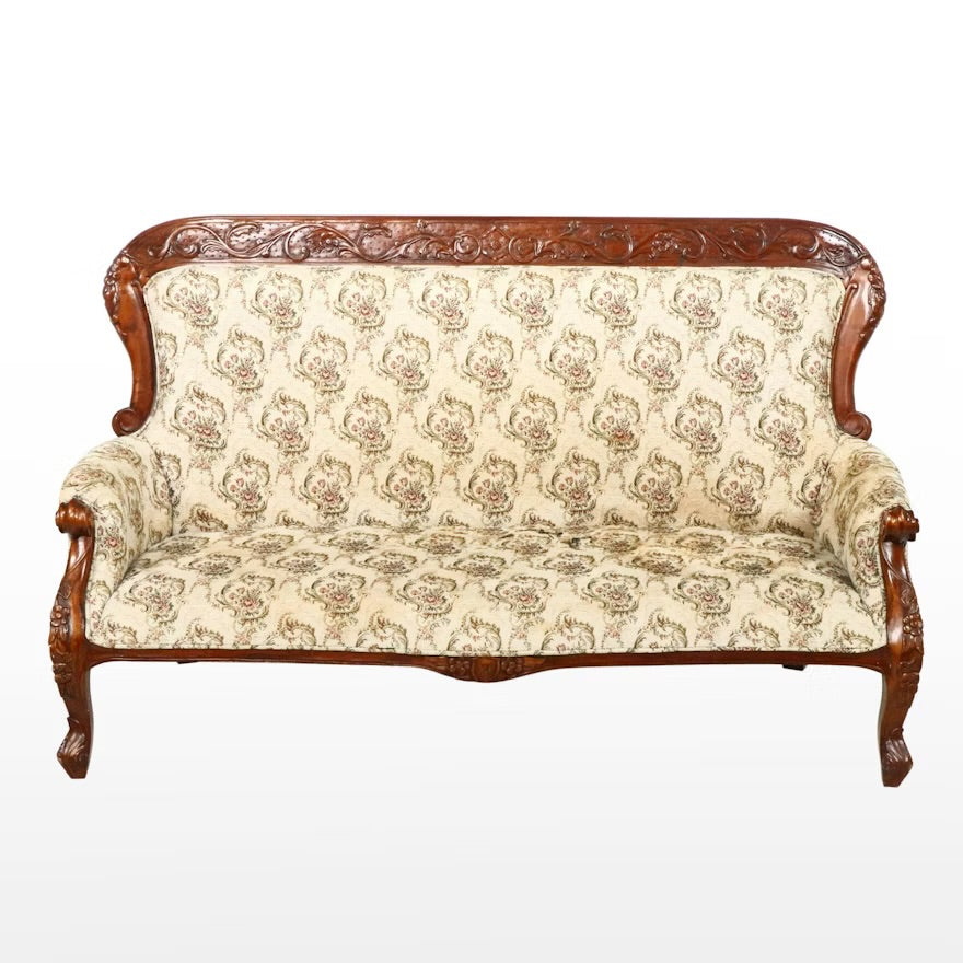 Victorian Style Carved Loveseat with Scrolling Foliate Motif