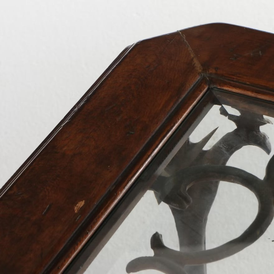 Neoclassical Style Wood and Glass Top Metal End Table ITMGQ21985