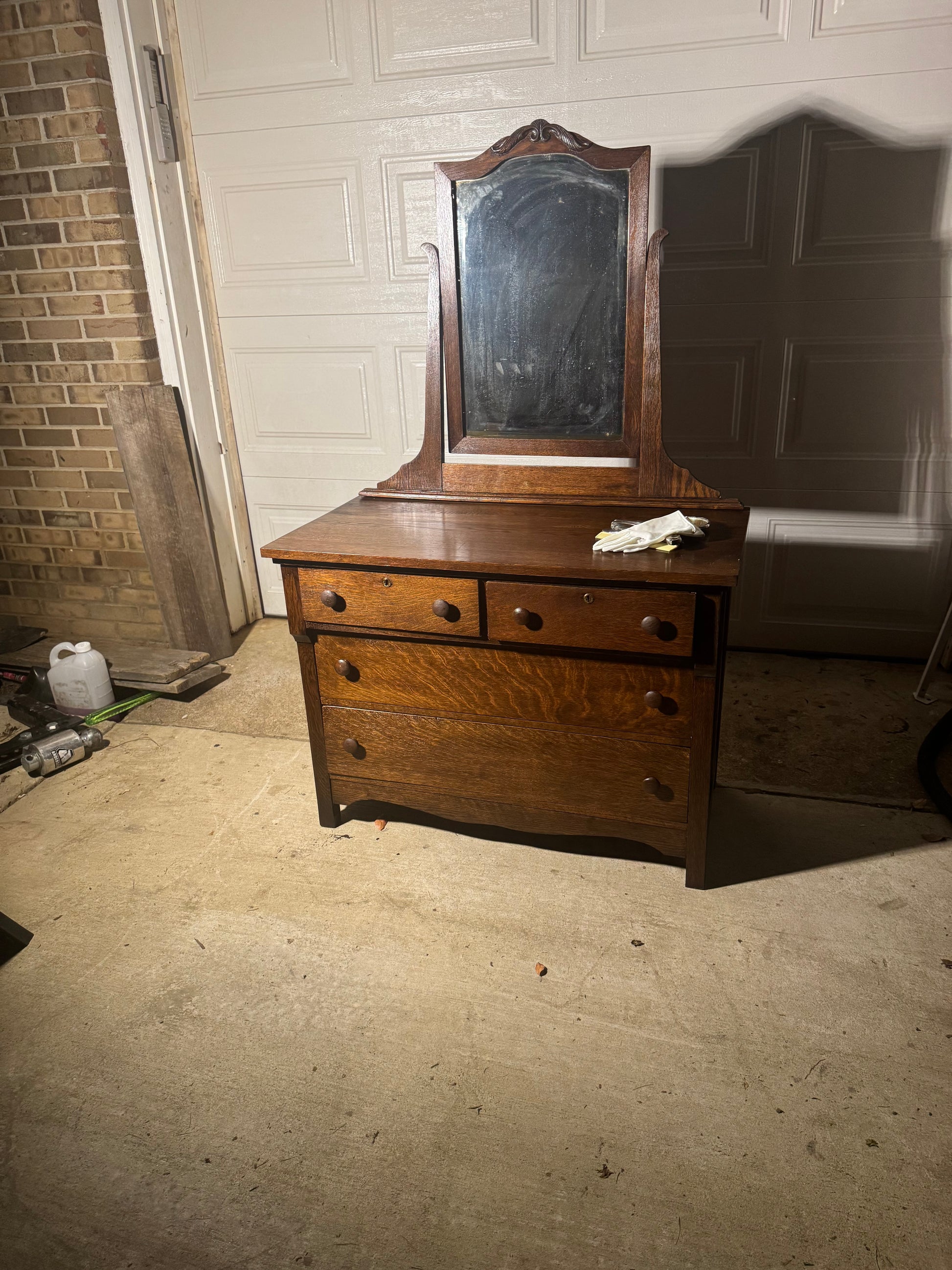 Older Wood Vanity with Mirror