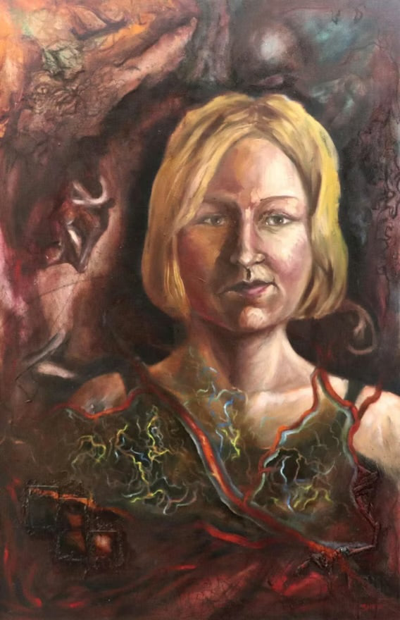Alison Shepard Mixed Media Portrait Painting "Laura II," 1998
