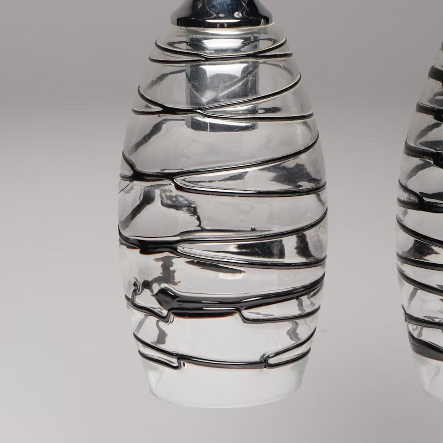 Pair of Modern Black Trailing and Chrome Glass Pendants
