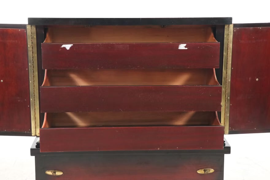 Mid Century Modern Leather Clad Wood Gentleman's Chest, Mid-20th Century ITMGQ37661