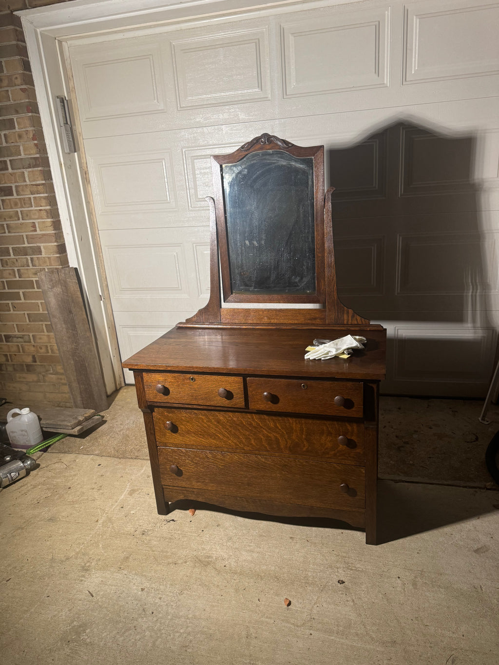 Older Wood Vanity with Mirror