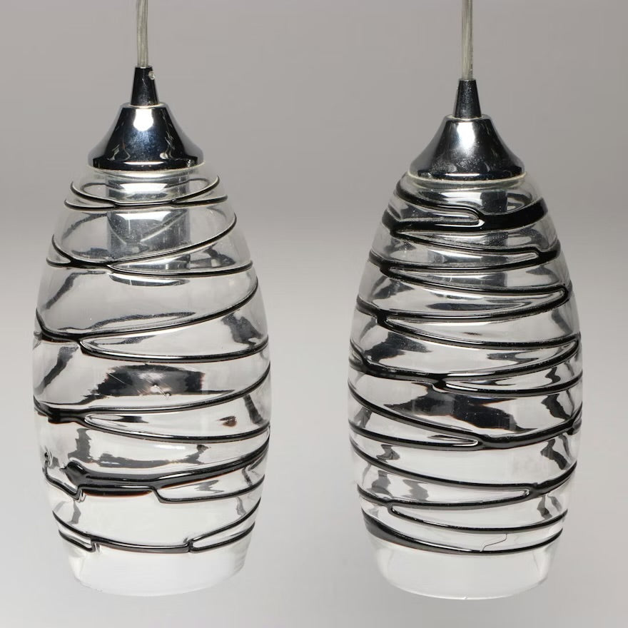 Pair of Modern Black Trailing and Chrome Glass Pendants