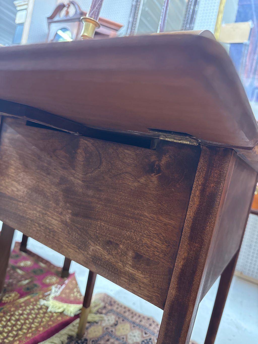 Solid Walnut Side Table with Folding Table
