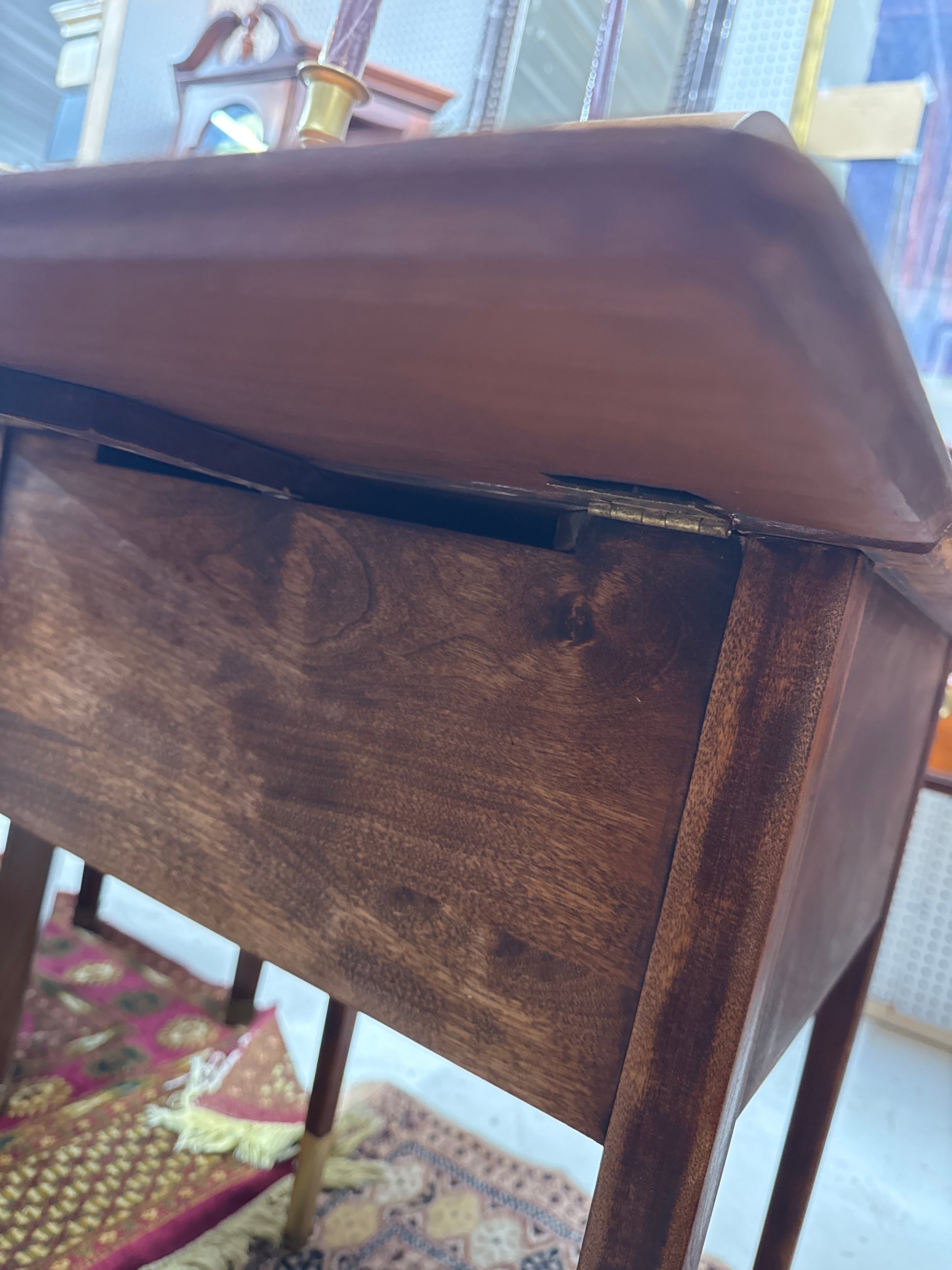 Solid Walnut Side Table with Folding Table