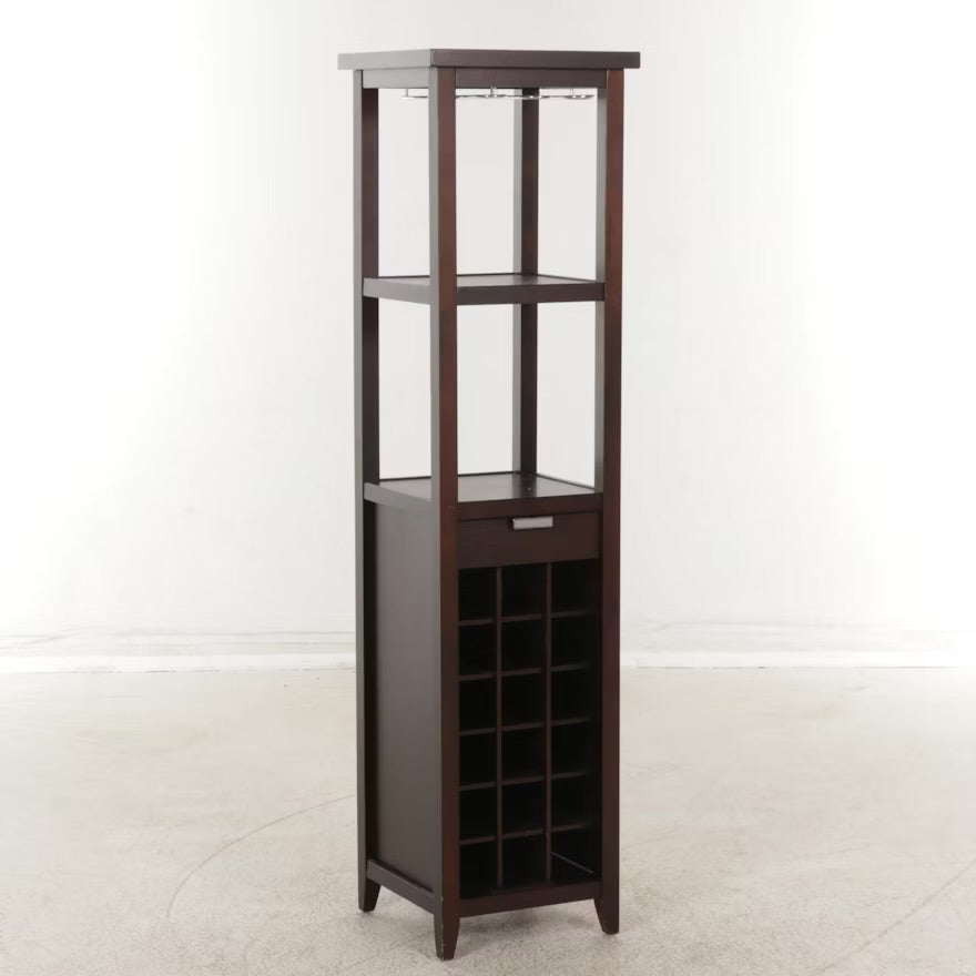 Bar Cabinet with Wine Storage and Stemware Hanging Rack, 21st Century
