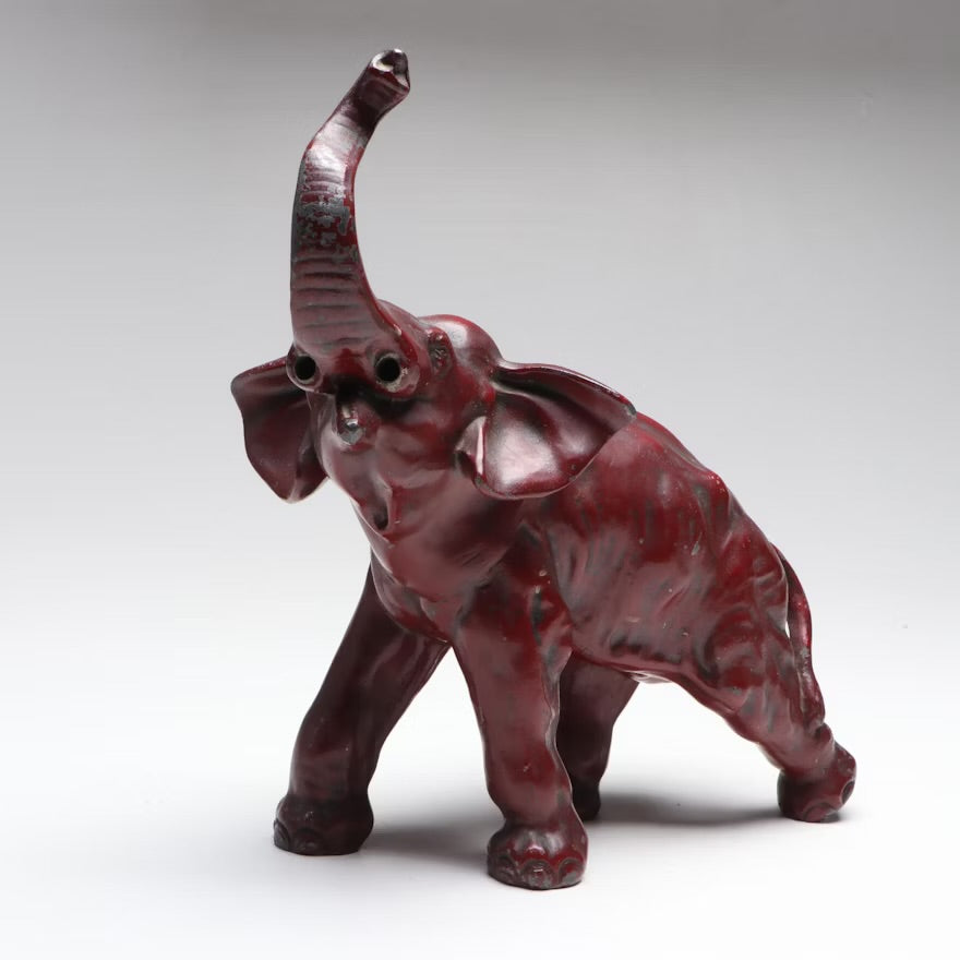 Red Cast Metal Elephant with Raised Trunk, Early to Mid-20th Century ITMGR86899