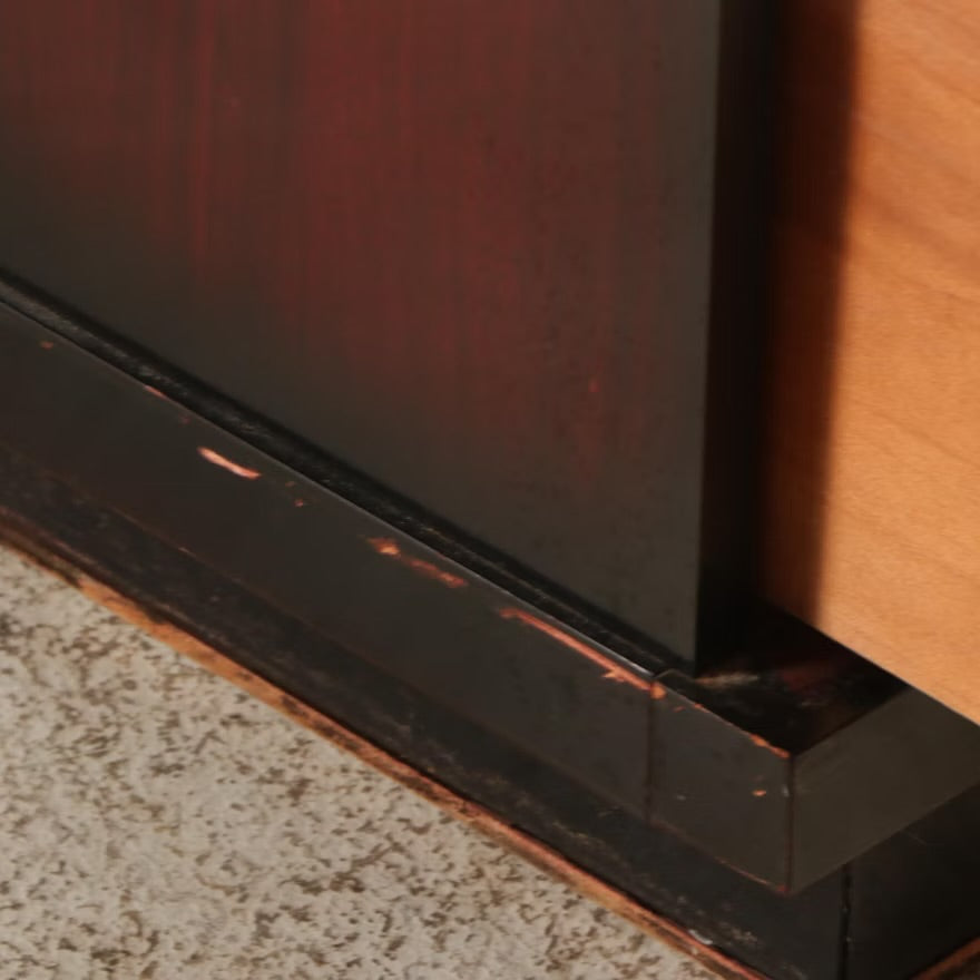 Pair of Mid Century Modern Leather and Wood Tiered Nightstands, Mid-20th Century ITMGQ37658