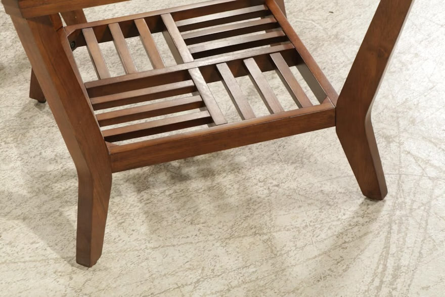 Contemporary Glass Top Hardwood Side Table, 21st Century